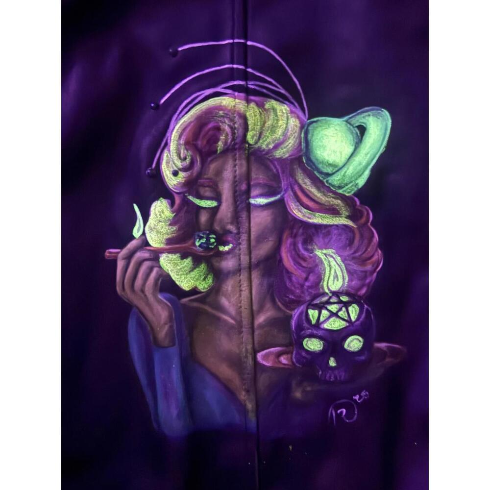 hand painted leather jacket glow in the dark color change jacket‎ ethiopian opal